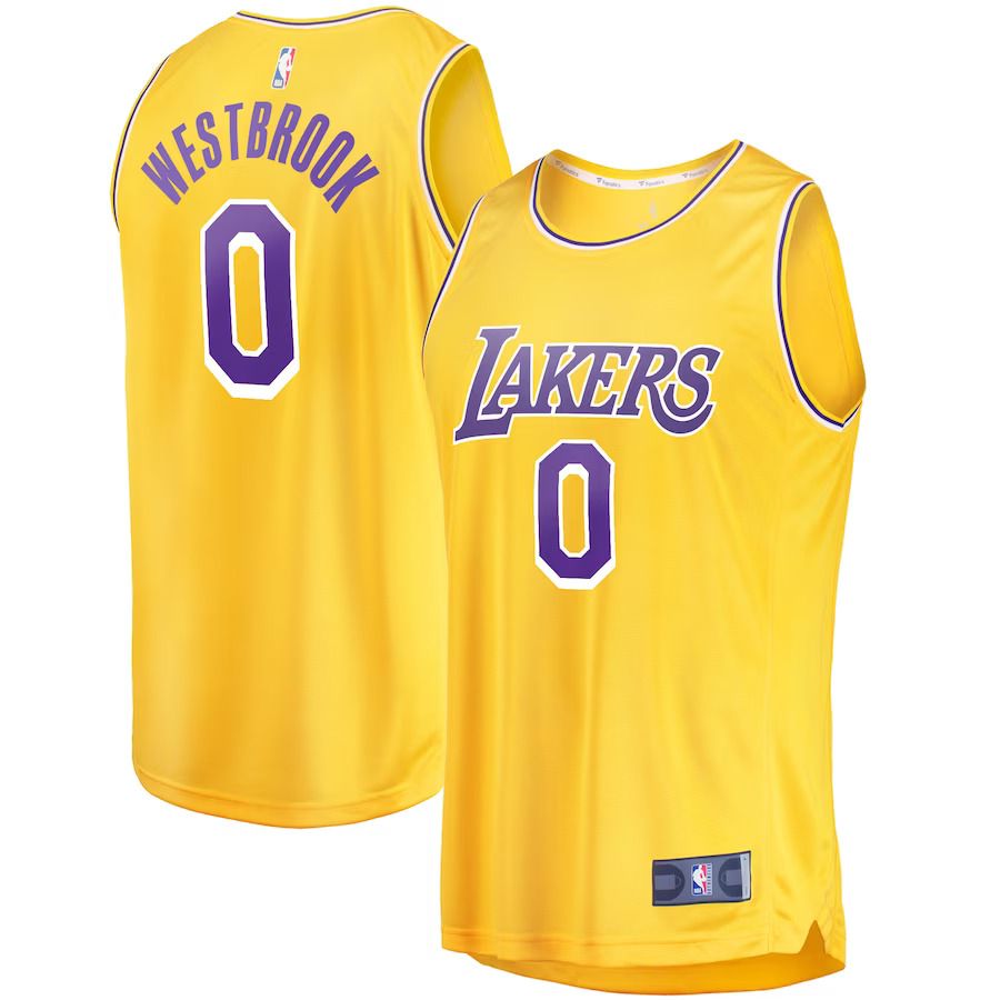 Men Los Angeles Lakers #0 Russell Westbrook Fanatics Branded Gold Fast Break Player NBA Jersey